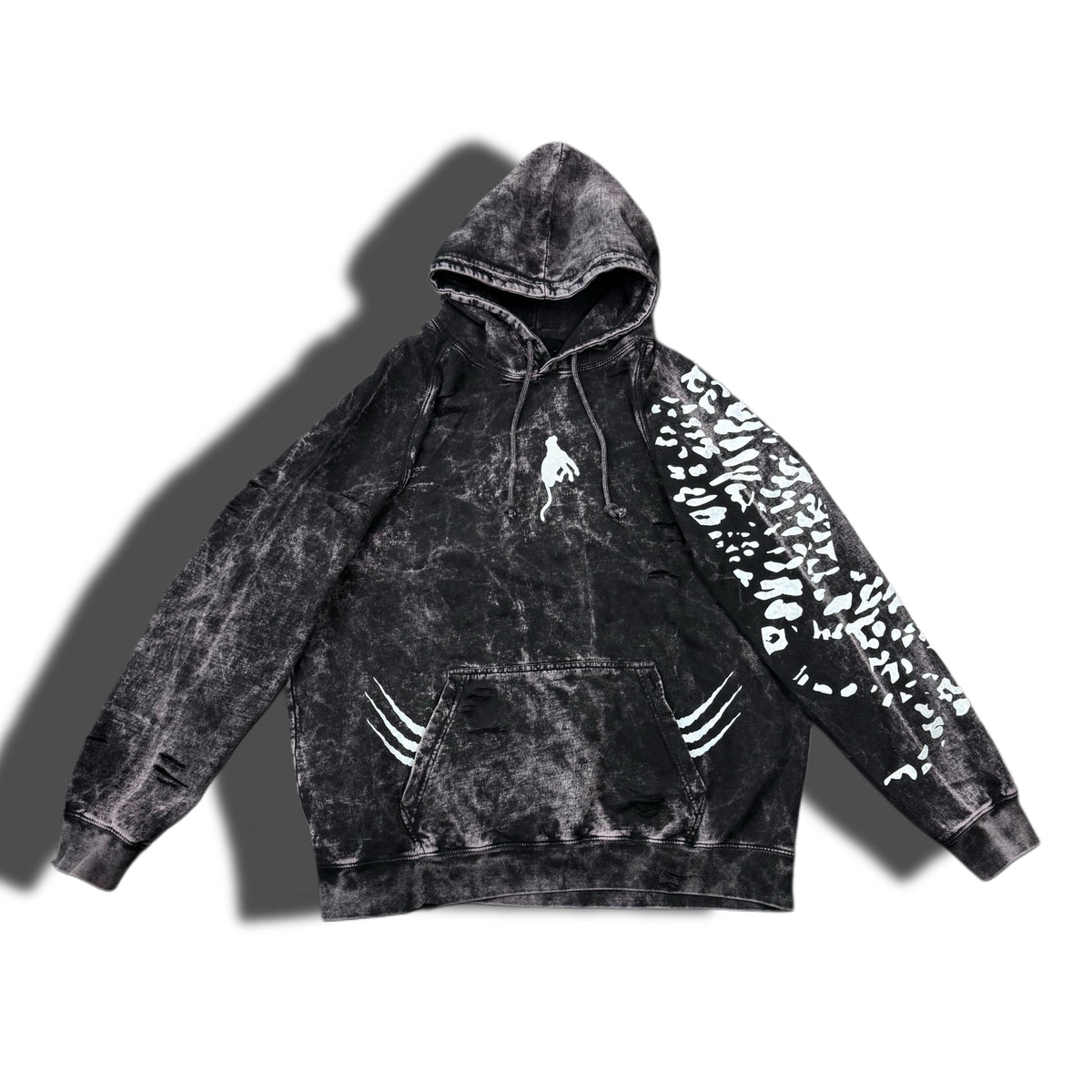 PLUDYNA Snow Leopard Distressed Hoodie