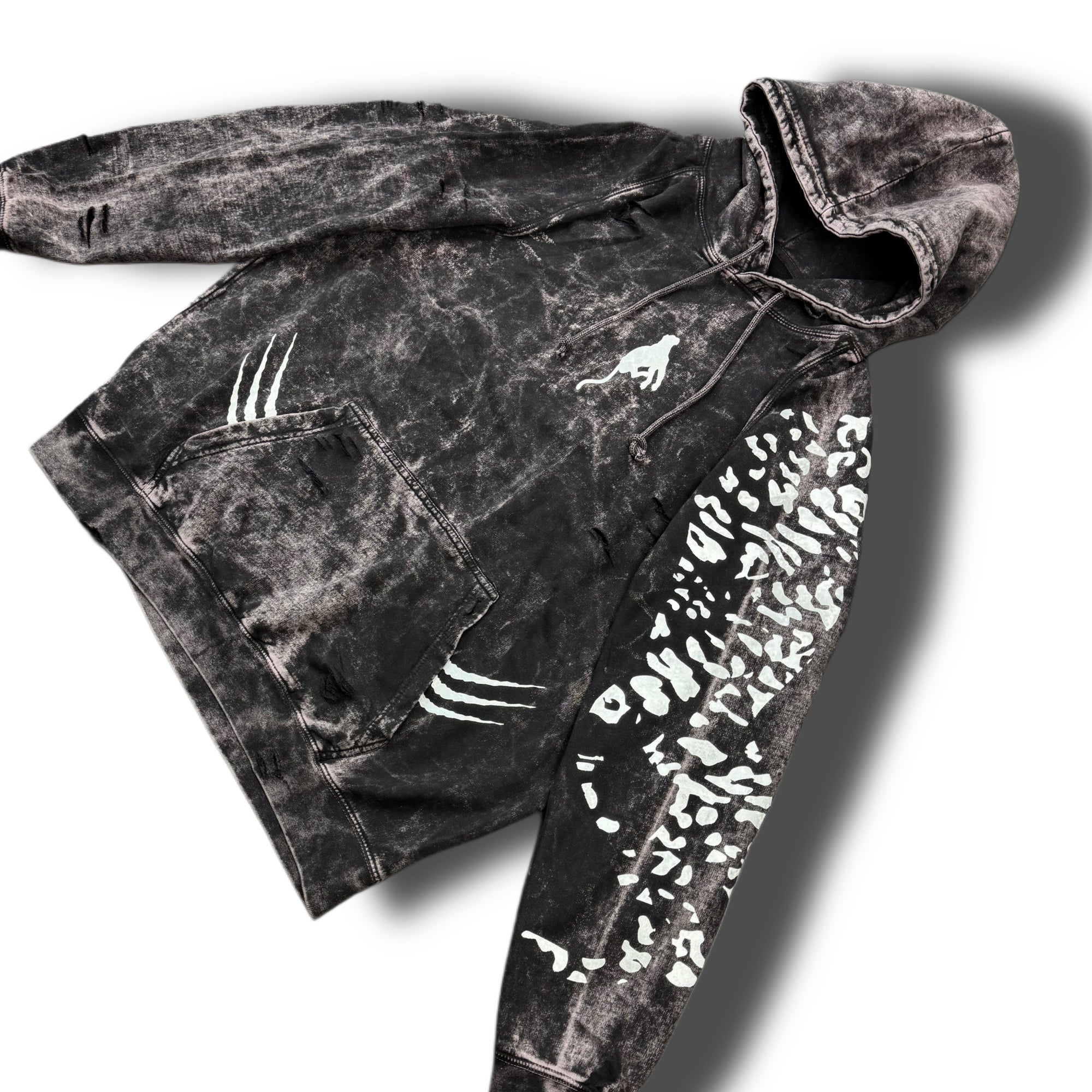 PLUDYNA Snow Leopard Distressed Hoodie